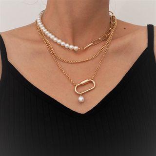 Set Of 3: Beaded Chain Necklace