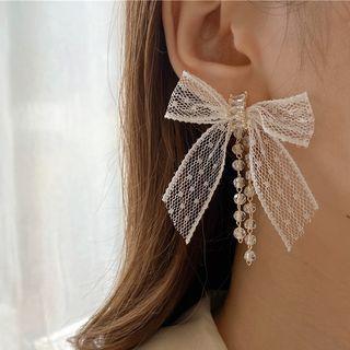 Bow Lace Faux Pearl Fringed Earring 1 Pair - White - One Size