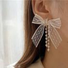 Bow Lace Faux Pearl Fringed Earring 1 Pair - White - One Size