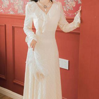 Flared-cuff Ruffled Midi A-line Dress