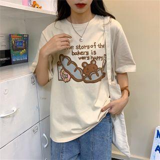 Short-sleeve Lettering Cartoon Print T-shirt