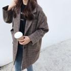 Single Breasted Plaid Long Coat Coffee - One Size