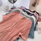 Short-sleeve V-neck Two-tone Light Knit Cardigan