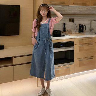 Set: Short-sleeve Blouse + Sleeveless Denim Dress