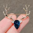 Deer Horn Faux Crystal Alloy Brooch Ly929 - Blue - One Size