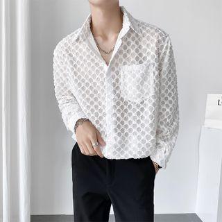 Long-sleeve Eyelet Lace Plain Shirt