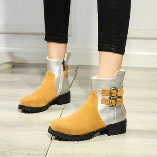 Faux Suede Two Tone Ankle Boots