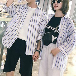 Couple Matching Pinstriped 3/4-sleeve Shirt