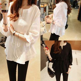 3/4-sleeve Drawstring Blouse