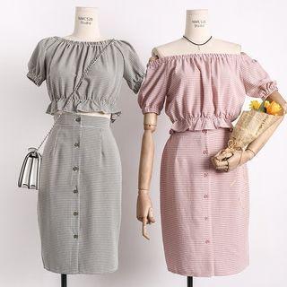 Set: Boatneck Ruffled Cropped Top + Midi Skirt