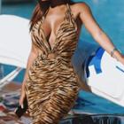 Spaghetti-strap Halter Tiger Print Maxi Bodycon Dress