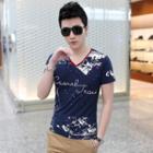 Short Sleeve V-neck Printed T-shirt