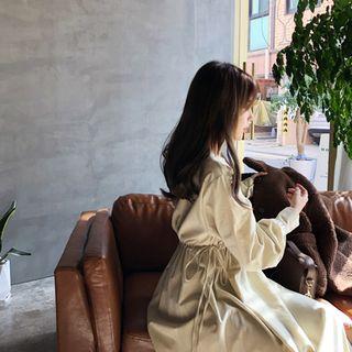 Drawstring-waist Corduroy Long Dress Ivory - One Size