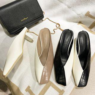 Square-toe Two-tone Block Heel Mules