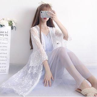 Bell-sleeve Long Lace Jacket