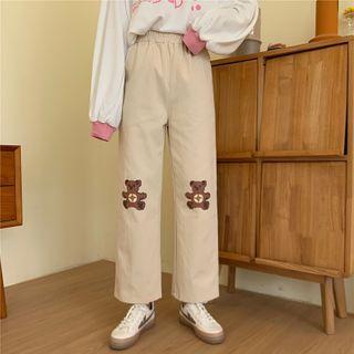 Bear Print Wide-leg Pants