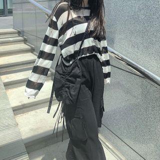 Distressed Striped Sweater / Harem Cargo Pants