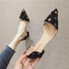 Fringed Dotted Pointed Block Heel Pumps