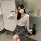 Long-sleeve Henley Top / Pleated Skirt