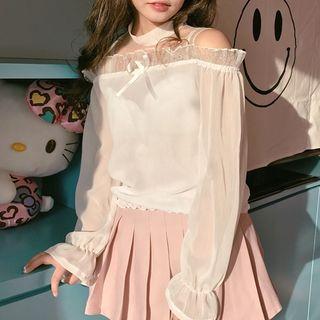 Long-sleeve Shoulder Cut Out Chiffon Blouse
