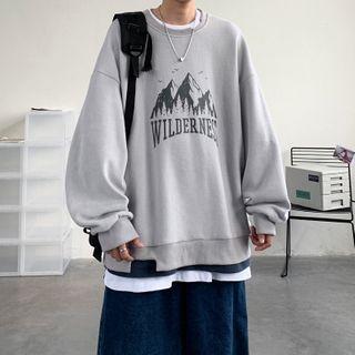 Mountain Print Mock Two-piece Pullover