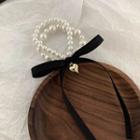 Ribbon Faux Pearl Hair Tie White Faux Pearl - Black - One Size