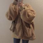 Furry Buttoned Coat Almond - One Size