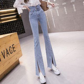 Slit-hem High-waist Boot-cut Jeans