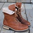 Block Heel Fleece-lined Lace Up Short Boots