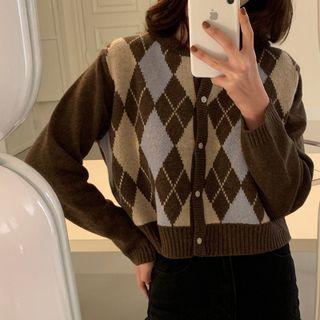Long Sleeve Argyle Knit Cardigan
