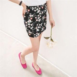 Band-waist Floral Pattern Pencil Skirt