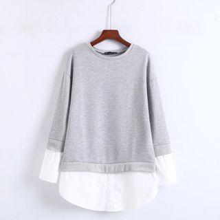 Mock Two Piece Long Sleeve Plain Sport Sweatshirt