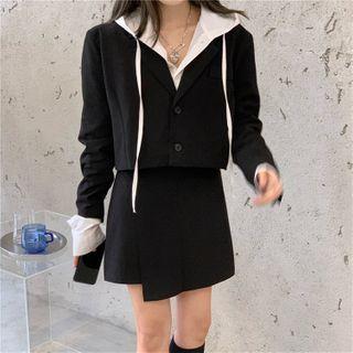 Plain Cropped Blazer / Hooded Blouse / Skirt
