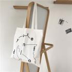 Printed Canvas Tote White - One Size