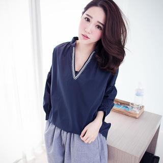 Embroidered V-neck Blouse
