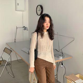Deep-slit Diagonal-hem Knit Top