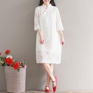 Stand-collar Elbow-sleeve Dress