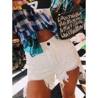 High-waist Washed Ripped Shorts