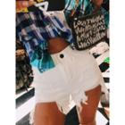 High-waist Washed Ripped Shorts