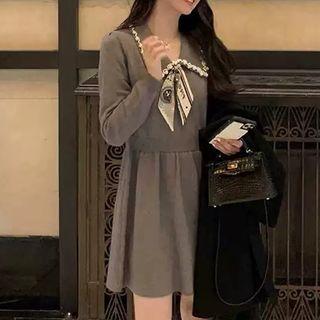 Faux Pearl Collared Knit Mini Dress