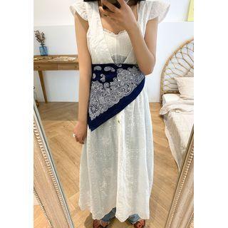 Eyelet-lace Long Pinafore Dress White - One Size