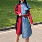 Set: Long-sleeve T-shirt Dress + Denim Vest + Belt Bag