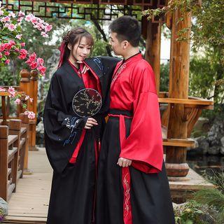 Couple Matching Set: Long-sleeve Hanfu Top + A-line Midi Skirt