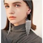 Rhinestone Fringe Dangle Earring 1 Pair - 925 Silver - Black & Silver - One Size