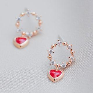 Rhinestone Heart Hoop Dangle Earring