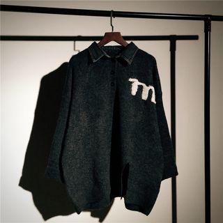 Denim Collar Oversize Slit Sweater