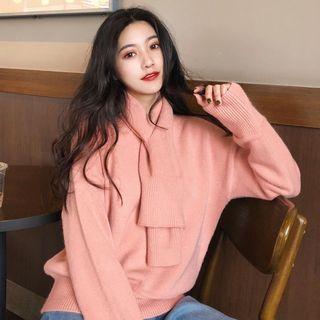 Plain Sweater With Knit Scarf