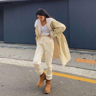 High-waist Ribbed Jogger Pants With Sash