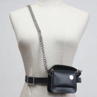Faux Leather Belt Bag / Alloy Waist Chain / Belt / Set