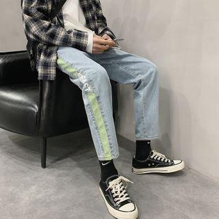 High-waist Color Block Lettering Jeans